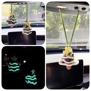Glow-in-the-dark Christmas tree ornament — crochet car charm, rearview mirror